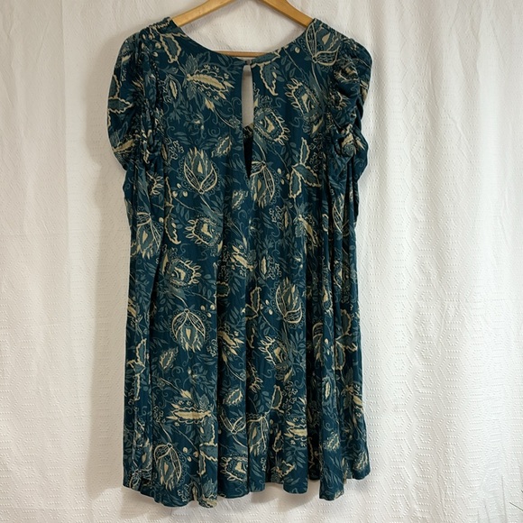 FREE PEOPLE Hello Lover Ruched Shoulder Tunic Dress in Dusty Indigo Combo - Picture 10 of 10